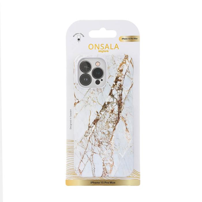 Bild 2, ONSALA iPhone 15 Pro Max Mobilskal MagSafe Marmor White Rhino