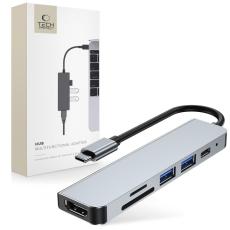 Tech-Protect 6in1 USB-C Hub USB/USB-C/Minneskortl&auml;sare Gr&aring;