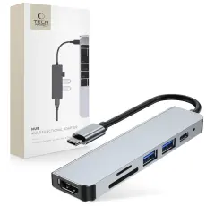 Tech-Protect 6in1 USB-C Hub USB/USB-C/Minneskortl&auml;sare Gr&aring;