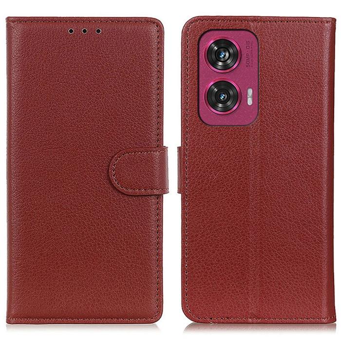 Bild 1, Motorola Edge 50 Fusion 5G Litchi Läder Fodral Brun
