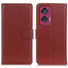 Motorola Edge 50 Fusion 5G Litchi L&auml;der Fodral Brun