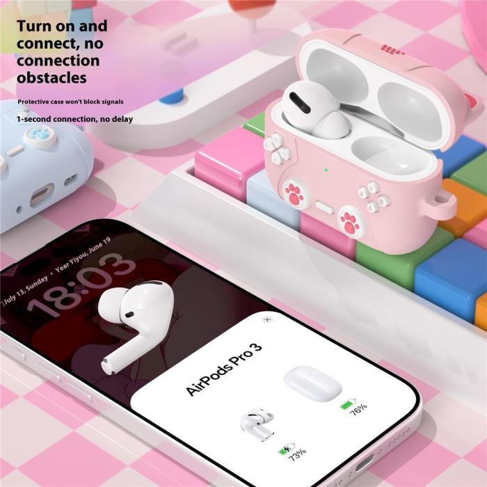Bild 5, AirPods Pro 3 Skal Silikon Med Nyckelring Katt Ljus Rosa