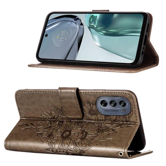 Bild 3, Motorola Moto G62 5G Fodral Med Fjäril Tryck Grå