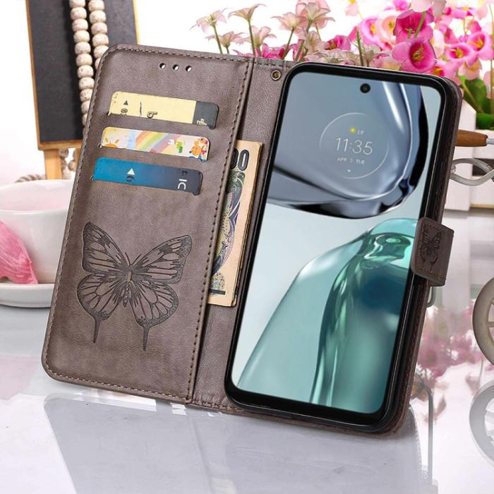 Bild 5, Motorola Moto G62 5G Fodral Med Fjäril Tryck Grå