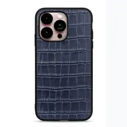 iPhone 14 Pro Max Skal Äkta Läder Krokodil Textur Blå