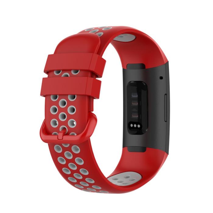 Bild 2, Fitbit Charge 4/3 Silikon Träningsarmband Röd/Grå