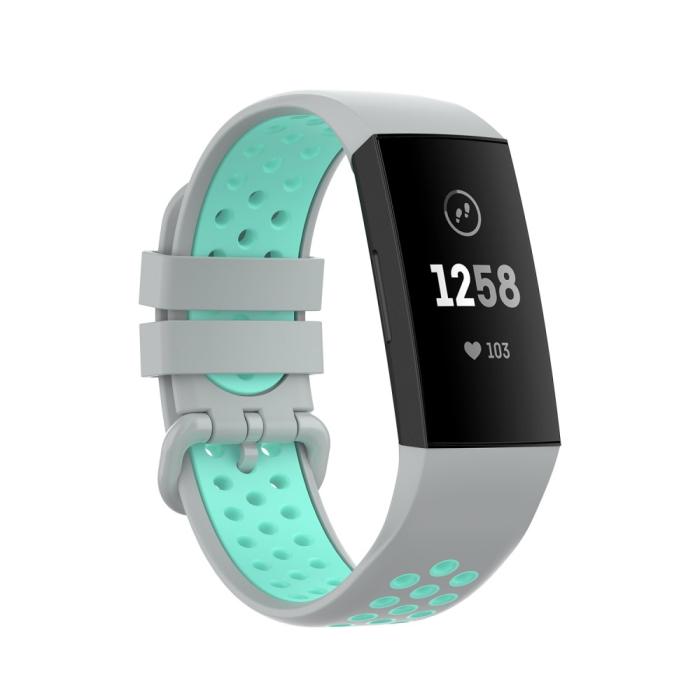 Bild 1, Fitbit Charge 4/3 Silikon Träningsarmband Grå/Cyan