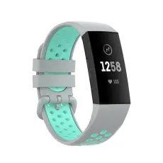 Fitbit Charge 4/3 Silikon Tr&auml;ningsarmband Gr&aring;/Cyan