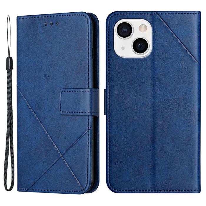 Bild 1, iPhone 13 Mini - Geometriskt Läder Fodral - Blå