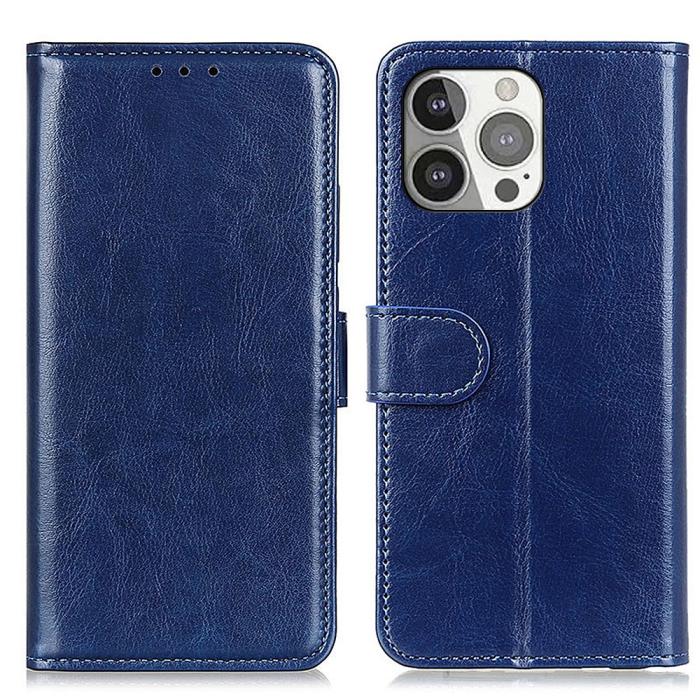 Bild 1, iPhone 13 Pro Fodral Crazy Horse Läder Blå