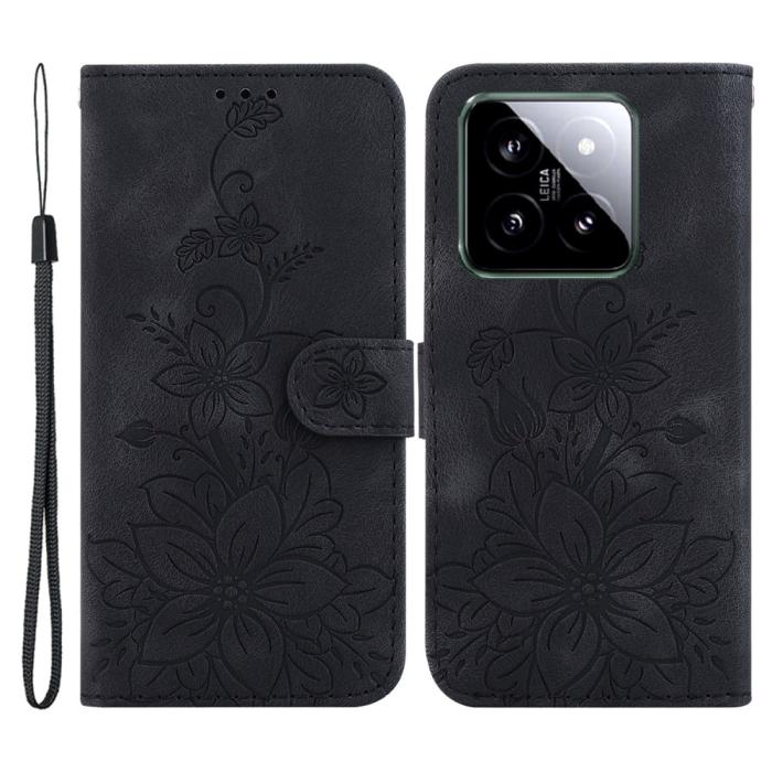 Bild 1, Xiaomi 14 Fodral Blommigt Tryck Svart