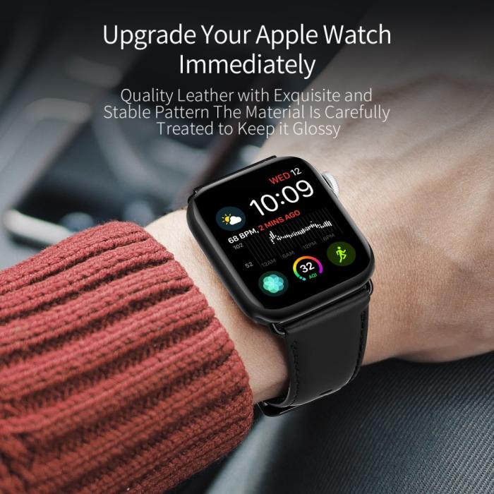 Bild 5, Apple Watch 42/44/45/49 mm Klockarmband Äkta Läder Svart