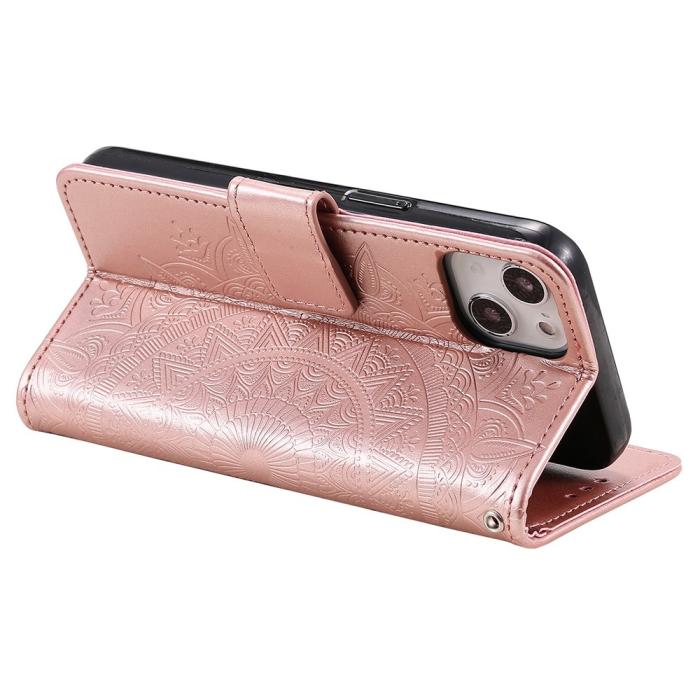 Bild 4, iPhone 15 Fodral Mandala Läder Roséguld