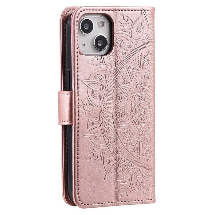 Bild 6, iPhone 15 Fodral Mandala Läder Roséguld