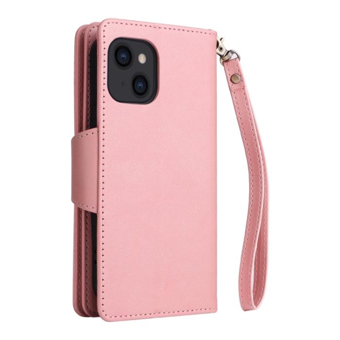 Bild 3, iPhone 14 Fodral 9-kort Multifunktionell Läder Roséguld