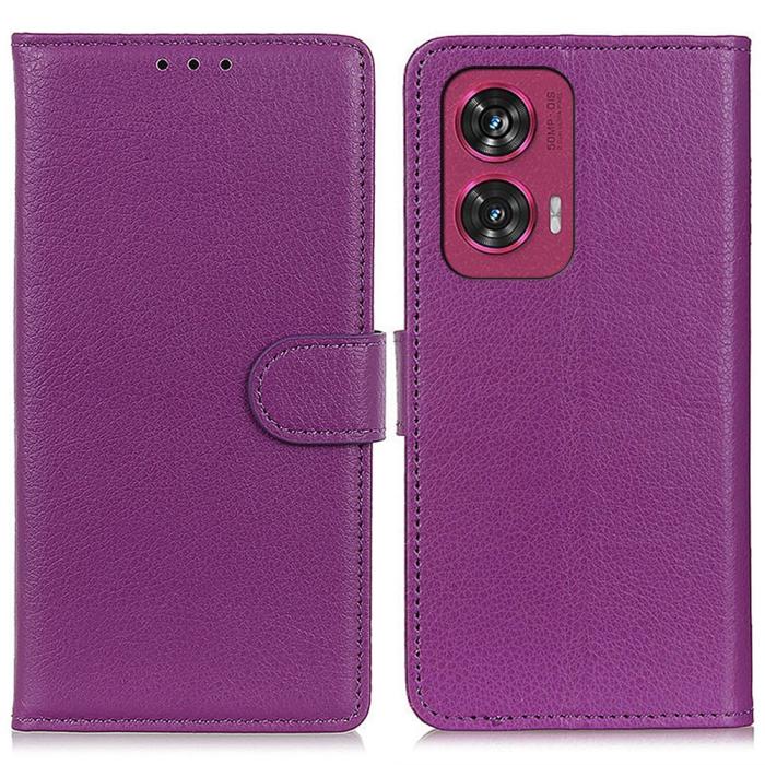 Bild 1, Motorola Edge 50 Fusion 5G Litchi Läder Fodral Lila