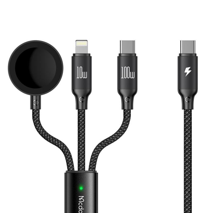 Bild 1, Mcdodo 1.2m 3in1 USB-C Till USB-C 100W/Lightning/Apple Watch