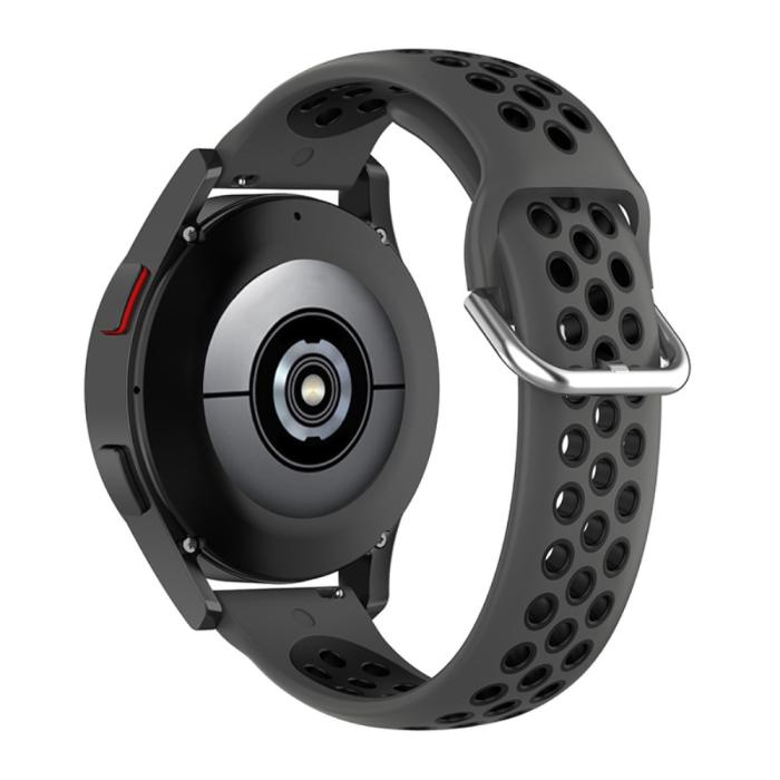 Bild 1, Ihåligt Silikon Armband För Smartwatch (22 mm) - Mörk Grå/Svart