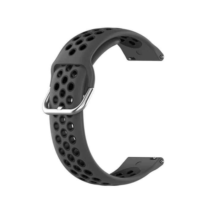 Bild 2, Ihåligt Silikon Armband För Smartwatch (22 mm) - Mörk Grå/Svart