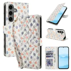 Samsung Galaxy S26 Fodral Rhombus L&auml;der Blommor Vit