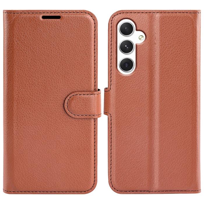 Bild 1, Samsung Galaxy S24 Fodral Litchi Läder Brun