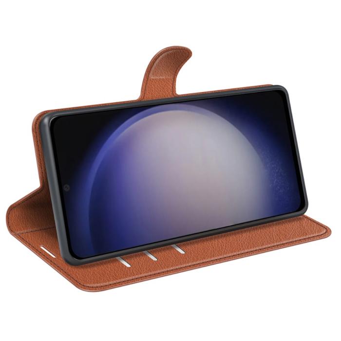 Bild 3, Samsung Galaxy S24 Fodral Litchi Läder Brun