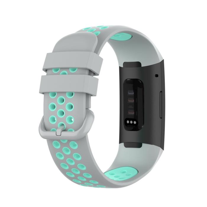Bild 2, Fitbit Charge 4/3 Silikon Träningsarmband Grå/Cyan