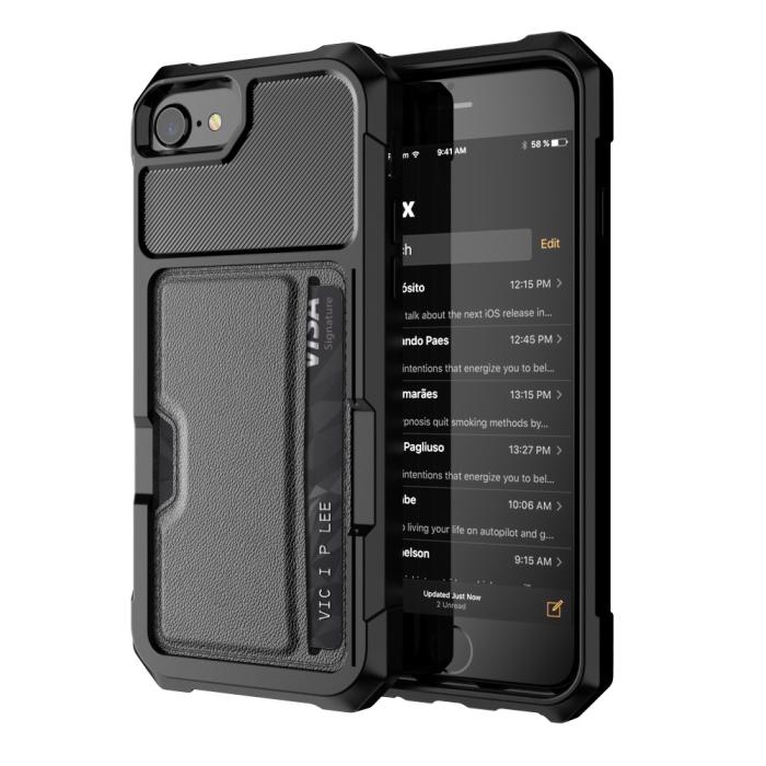 Bild 2, iPhone 6/6S/7/8/SE 2020/2022 Shockproof Hybrid Skal Med Kortfack Svart