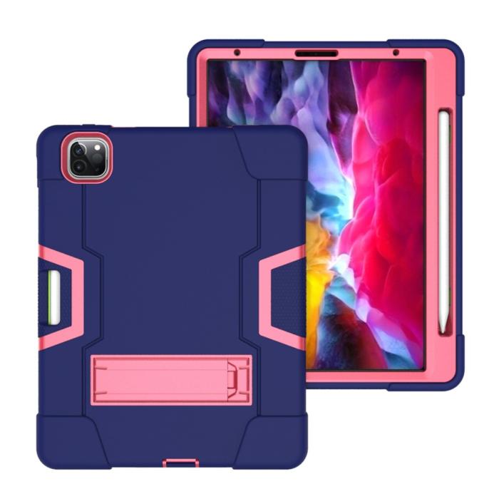 Bild 2, iPad Pro 11 (2018/2020/2021) - Shockproof Hybrid Skal Med Kickstand - Blå/Rosa