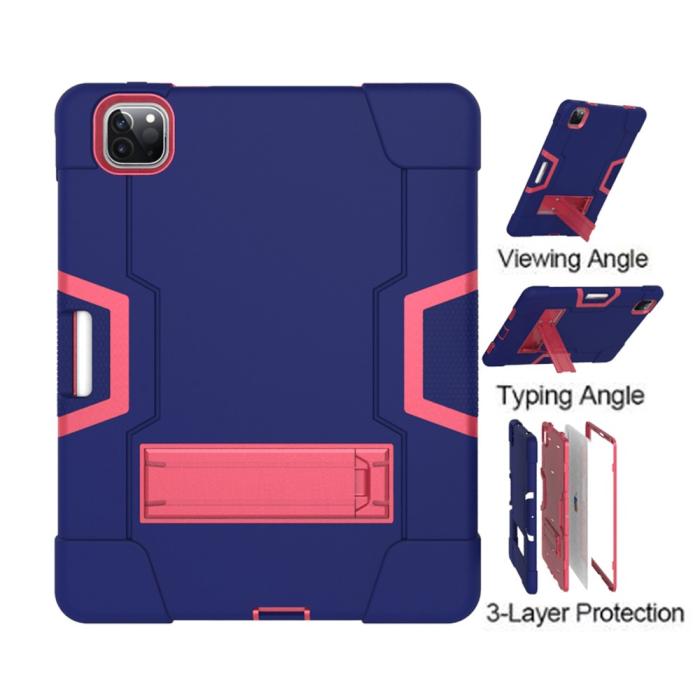 Bild 5, iPad Pro 11 (2018/2020/2021) - Shockproof Hybrid Skal Med Kickstand - Blå/Rosa