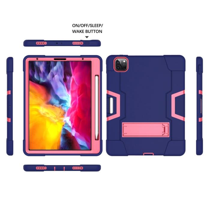 Bild 6, iPad Pro 11 (2018/2020/2021) - Shockproof Hybrid Skal Med Kickstand - Blå/Rosa