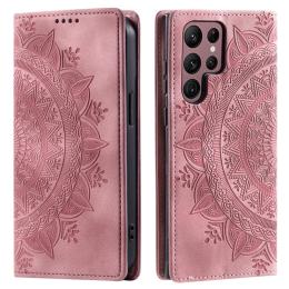 Samsung Galaxy S24 Ultra Fodral Flip Mandala Läder Roséguld