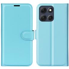 Motorola Moto G86 5G Fodral Litchi L&auml;der Bl&aring;