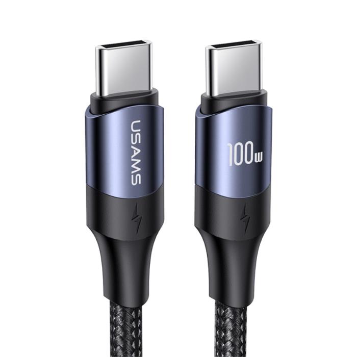Bild 1, USAMS 3m 100W Snabbladdningskabel Nylon USB-C/USB-C Svart