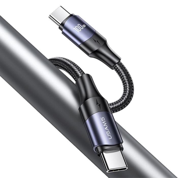 Bild 2, USAMS 3m 100W Snabbladdningskabel Nylon USB-C/USB-C Svart
