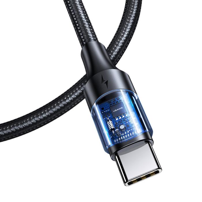 Bild 3, USAMS 3m 100W Snabbladdningskabel Nylon USB-C/USB-C Svart