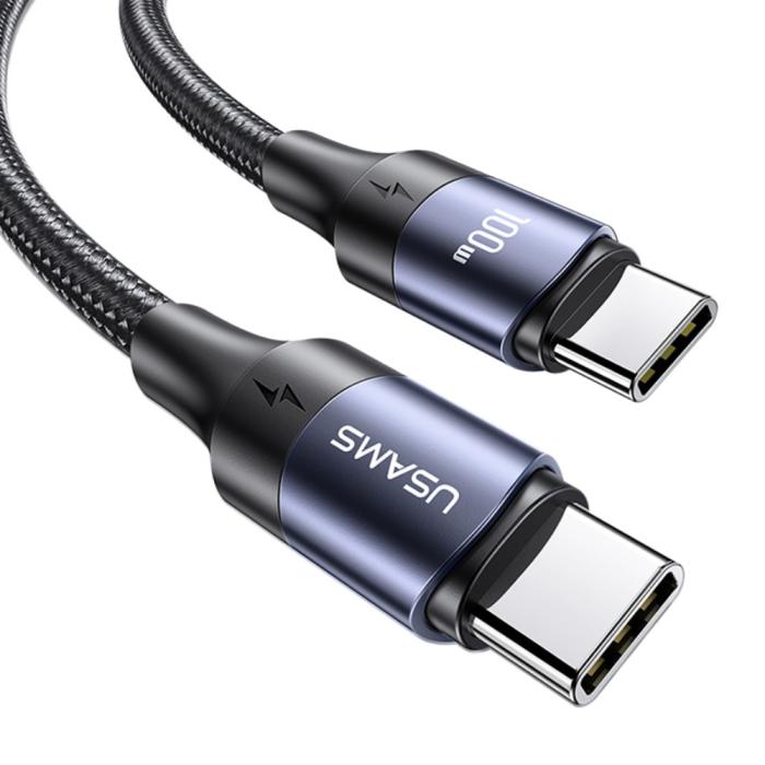 Bild 4, USAMS 3m 100W Snabbladdningskabel Nylon USB-C/USB-C Svart
