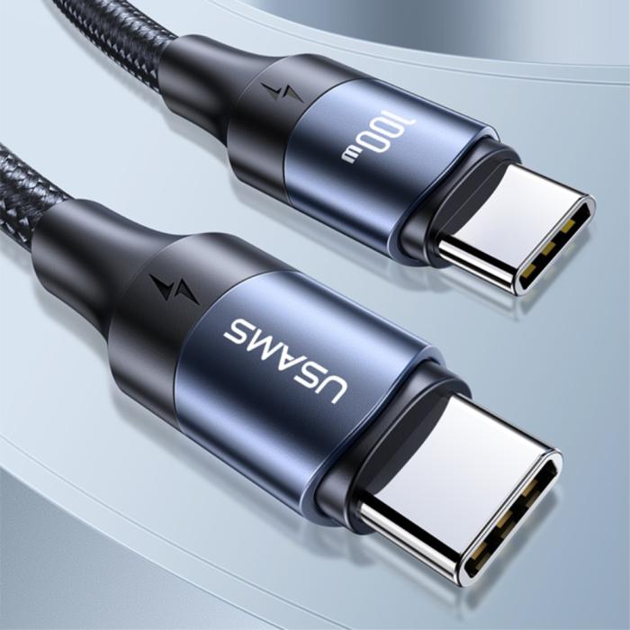 Bild 5, USAMS 3m 100W Snabbladdningskabel Nylon USB-C/USB-C Svart