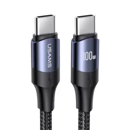 USAMS 3m 100W Snabbladdningskabel Nylon USB-C/USB-C Svart