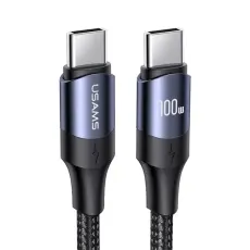 USAMS 3m 100W Snabbladdningskabel Nylon USB-C/USB-C Svart