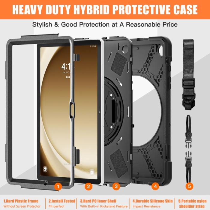 Bild 4, Samsung Galaxy Tab A9 Plus Skal 360 Rotation Shockproof Med Rem