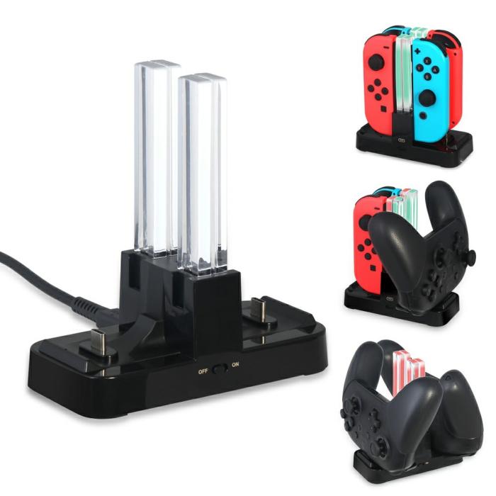Bild 1, DOBE LED Laddningsstation För Joy-Con/Pro Handkontroller Svart