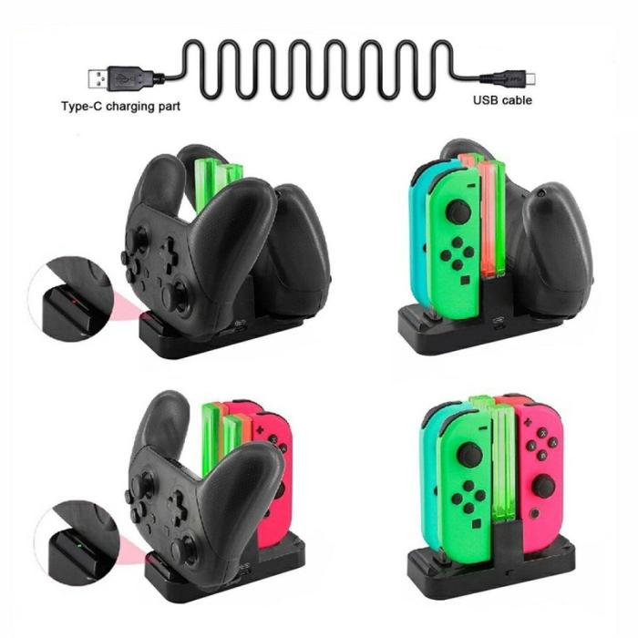 Bild 5, DOBE LED Laddningsstation För Joy-Con/Pro Handkontroller Svart