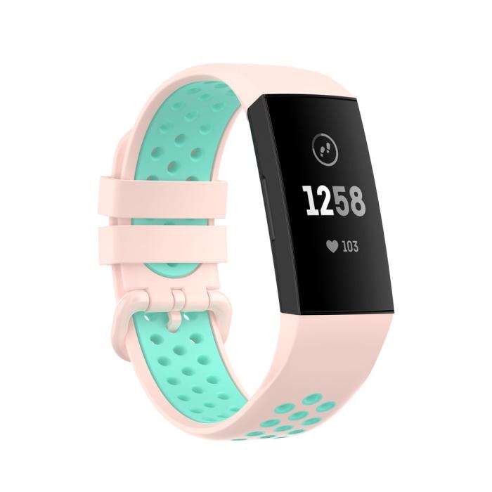Bild 1, Fitbit Charge 4/3 Silikon Träningsarmband Ljus Rosa/Grön