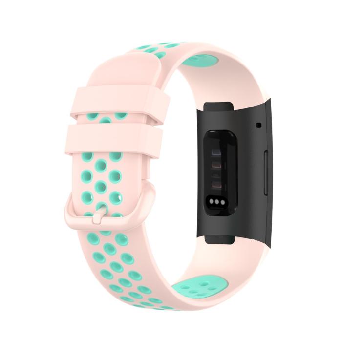 Bild 2, Fitbit Charge 4/3 Silikon Träningsarmband Ljus Rosa/Grön