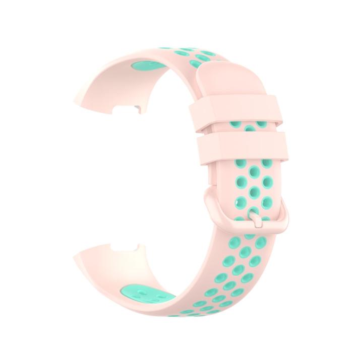 Bild 4, Fitbit Charge 4/3 Silikon Träningsarmband Ljus Rosa/Grön