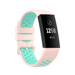 Fitbit Charge 4/3 Silikon Träningsarmband Ljus Rosa/Grön