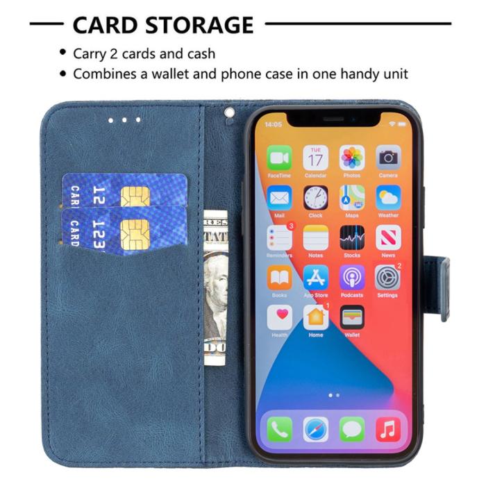 Bild 5, iPhone 13 Mini - Fjäril Tryck Läder Fodral - Blå