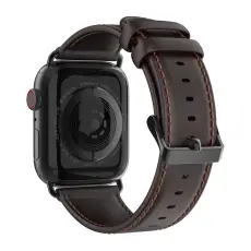Apple Watch 42/44/45/46/49 mm Klockarmband Äkta Läder Mörk Brun