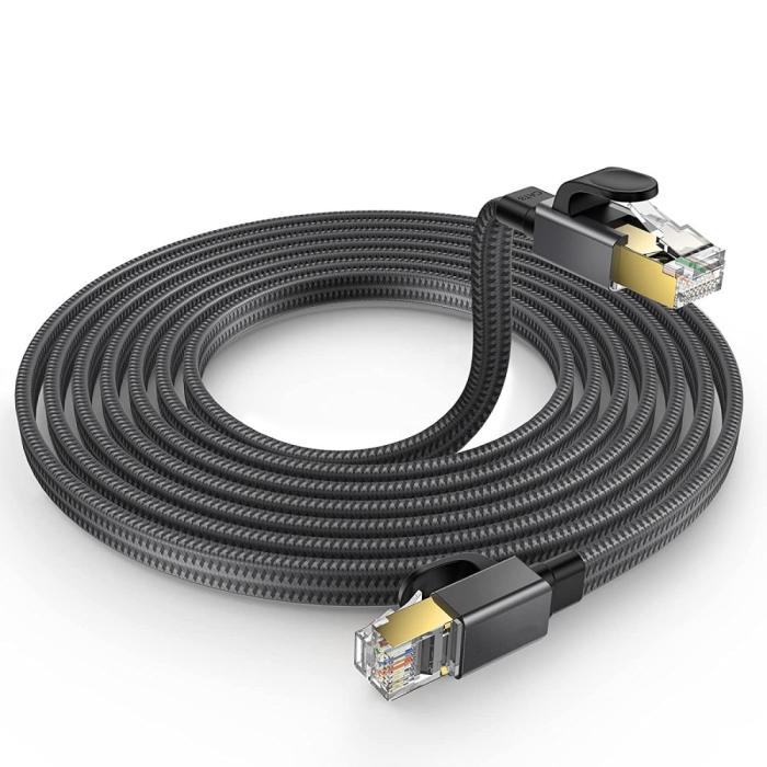 Bild 2, 10m Cat8 40Gbps RJ45 S/FTP Platt Nylon Nätverkskabel Grå